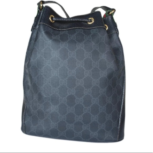 GUCCI GG Web Canvas Black Drawstring Shoulder Bag - Picture 2 of 8